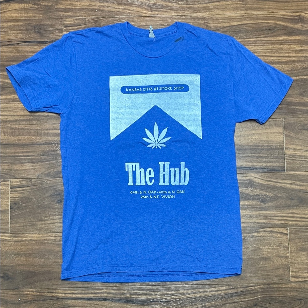 Next Level Apparel Hub Smoke Shop Blue Graphic Tee